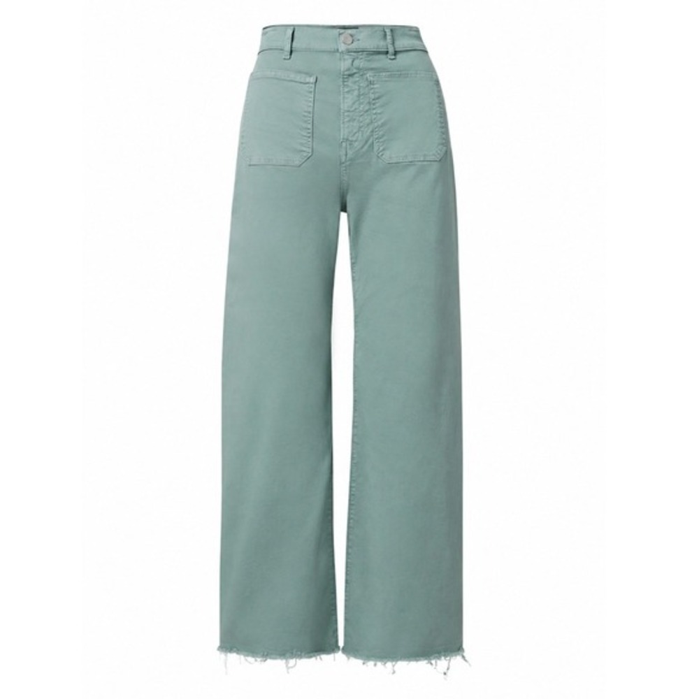 Veronica Beard Grant Wide Leg Pant 29 Sea Glass Green High Rise Raw Hem Boho